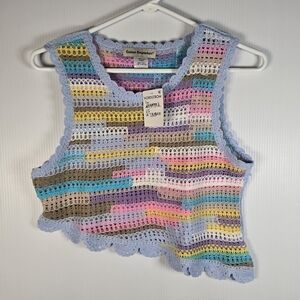 NWT Cotton Emporium Girl's Striped Open Stitch Assymetrical Cropped Vest Size L